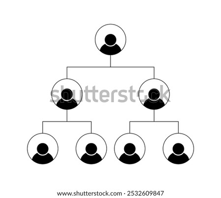 Vector illustration of network marketing binary business plan with 3 levels on white background.