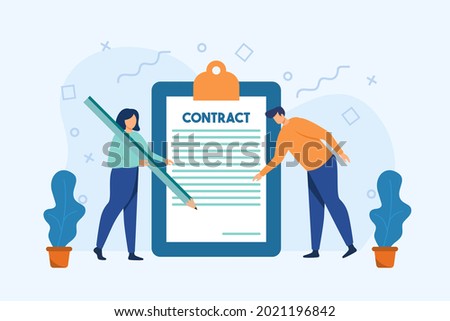 Contract. Business people standing on a signed contract. Concept business vector illustration