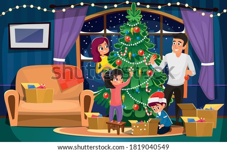 Similar – Image, Stock Photo Child decorating the tree seen from behind