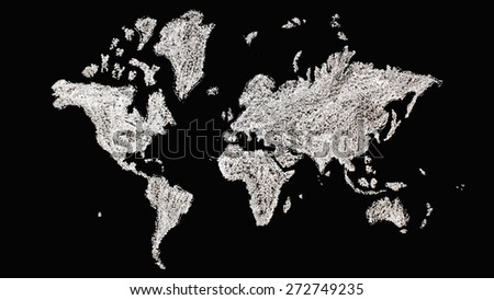 map of the world drawn with white chalk on black background