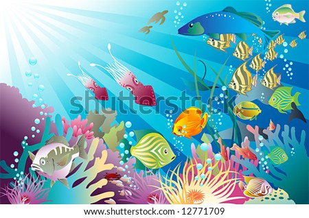 a tropical reef and its inhabitants: you might also like my new mermaid vector : #29498863