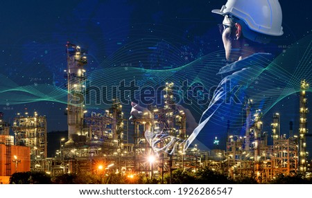 engineer oil gas energy plant industry night light smart city background, power energy and sustainable resource environment technology   