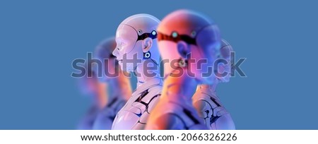 Smart factory, industry 4.0, M2M computer aided manufacturing , 3D humanoid robot working in factory production line with machine, AI future industry engineering  商業照片 © 