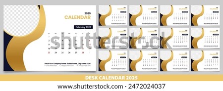 Calendar 2025 week start Monday corporate design template vector.