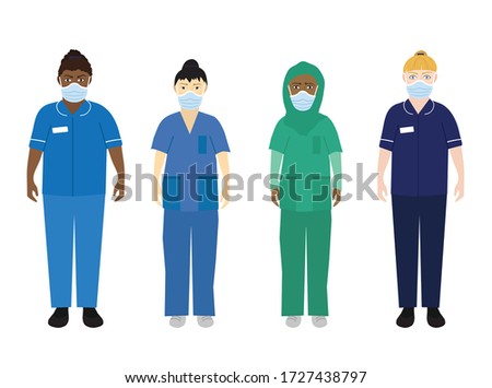 NHS hospital staff wearing face masks