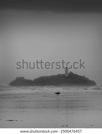 Similar – Image, Stock Photo Surfer entering into the water with his surfboard.