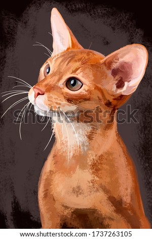 Digital portrait Chocolate Burmese Cat, vertical painting, drawing