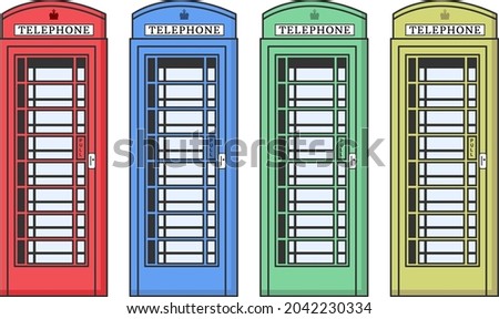 set of different colors of London phone booth with flat design