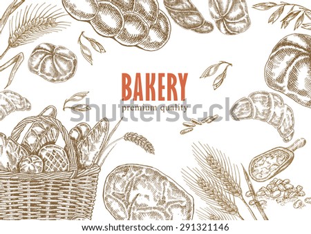 Bread design template. Bakery set. Hand drawn bread collection. Illustration in sketch style