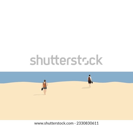 Tourist on the beach and sea landscape under cloudless blue sky during summer trip.  Travel, mental health and life style concept.
