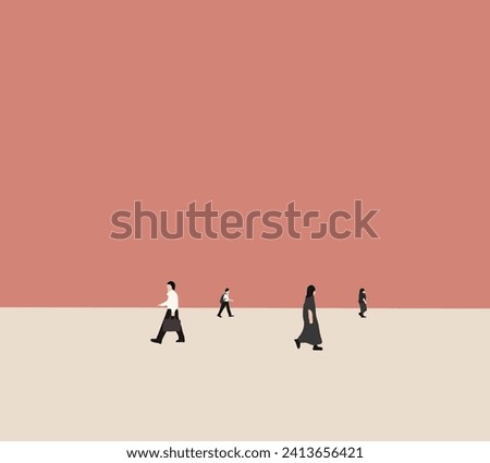 People walking on urban city center in smart casual business style. Modern lifestyle Business people, young people, students 