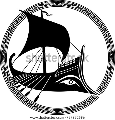 vector illustration of a logo design of an ancient Greek ship