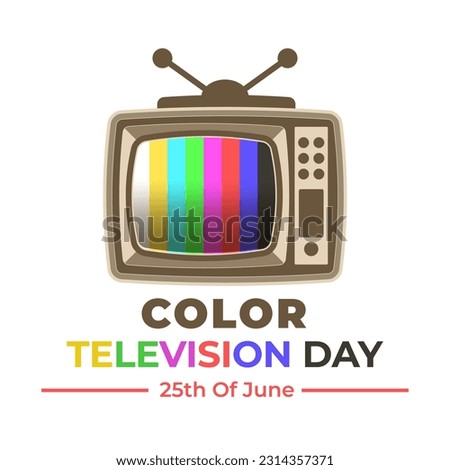Color Tv Day 21 June greeting card with vintage television colorful on screen and greeting text