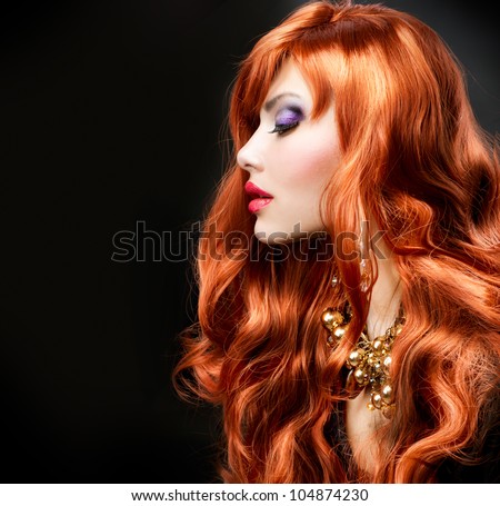 Red Haired Girl Portrait over Black