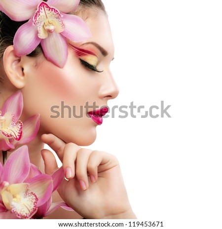 Similar – Image, Stock Photo Woman lipstick on pink background with copy space