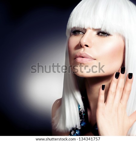 Fashion Vogue Style Model Portrait. Beauty Woman With White Hair And ...