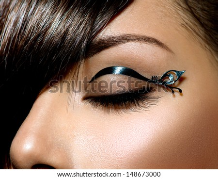 Fashion Eyes Make up. Stylish Female Eye With Black Liner makeup. Eyeliner. Beauty Make-up. Stylish Female Eye With Black Liner makeup