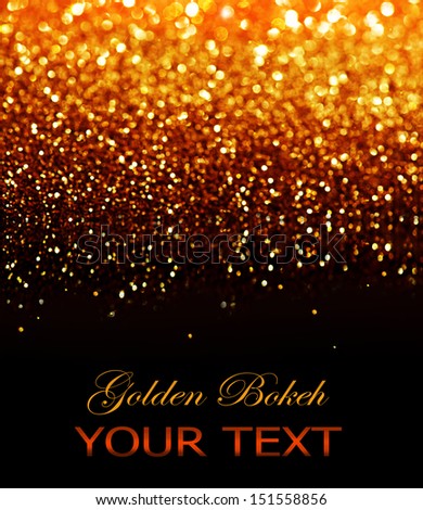 Gold Festive Background. Abstract Golden Christmas and New Year Bokeh blinking background with copyspace