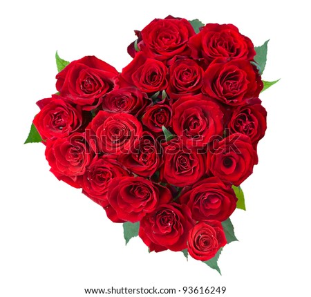 stock photo : Rose Flowers Heart Over White. Valentine. Love