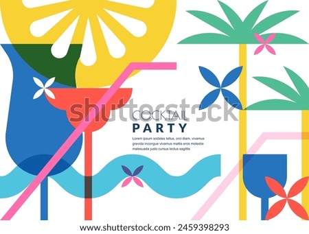 Summer tropical cocktails vector geometric illustration. Abstract color block flat background. Banner, party poster, flyer, bar alcohol list menu design