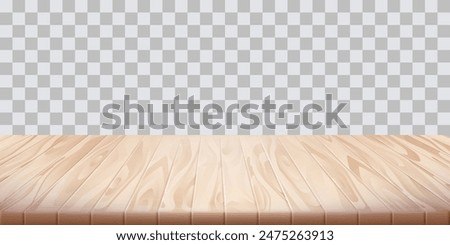 Wooden table surface on transparent background. Empty space table. Tabletop advertisement backdrop. Food picnic design element