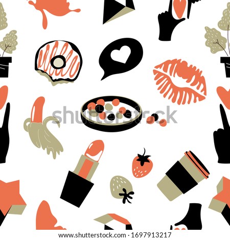 Seamless patterns with hand drawn textures. Different options for signs and symbols. Flat cartoon vector illustration.Transparent background 