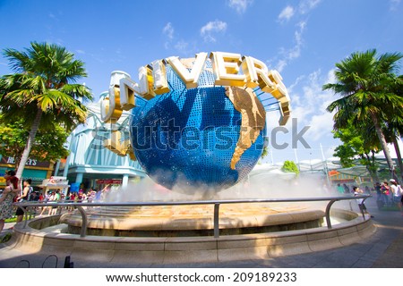 SINGAPORE - JULY 15: A giant rotating  Universal globe in front of Universal studio Singapore on July 15,2014