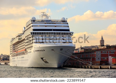 ISTANBUL,TURKEY - November 17,2013 :Passenger ship in Karakoy Port.Project namely \'Galataport\' has been halted in Oct 14,2014 by the high court due to possible destruction of historical area,Istanbul