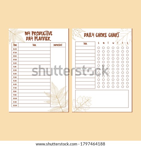 Cute Autumn Theme of My Productive Daily Planner and Daily Chore Chart Template Set, Simple Minimalist Template Journal Stationary Planner Insert