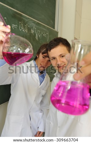 Frankfurt, Germany - June 2, 2009 - Two young chemistry scientists after winning german award \