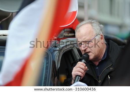 Zweibruecken, Germany - March 20, 2009: Protests against Neo Nazis and right wing extremists demonstrating. Right wing speaker during demonstration.