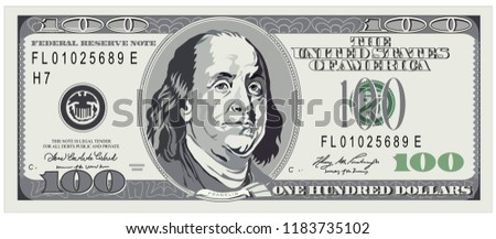 Dollar vector. One hundred dollars, detailed dollar banknote. Vector Illustration