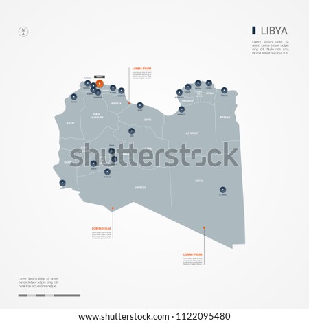 Libya map with borders, cities, capital Tripoli and administrative divisions. Infographic vector map. Editable layers clearly labeled.