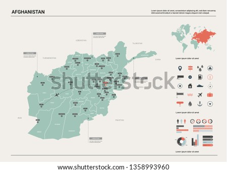 Vector map of Afghanistan .  High detailed country map with division, cities and capital Kabul. Political map,  world map, infographic elements.  