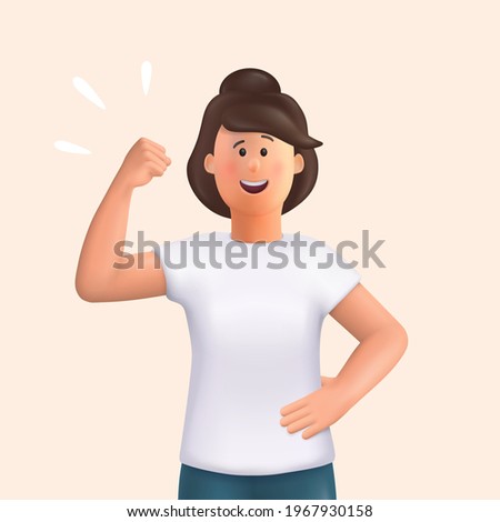Young woman Jane - doing winner, clenched fist gesture. Strong, powerful and confident woman. Healthy lifestyle concepts. 3d vector cartoon character illustration.