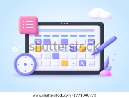 Concept of workflow organization, work planning, time managment, project management.  3d vector illustration.
 