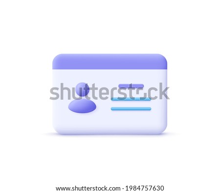 Driver license, id card, plastic card, badge icon. 3d vector illustration.