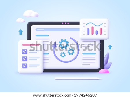 Concept of workflow process, project implementation. Business workflow, business process efficiency, working activity. 3d realistic vector illustration.
 
