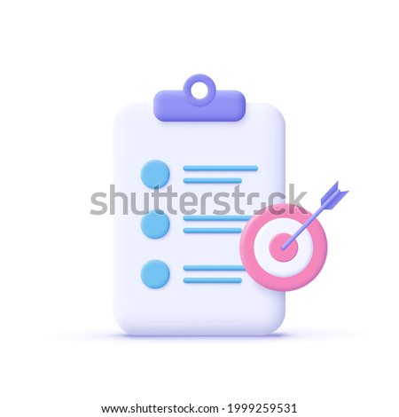 Assignment target icon. Clipboard, checklist symbol. 3d vector illustration.