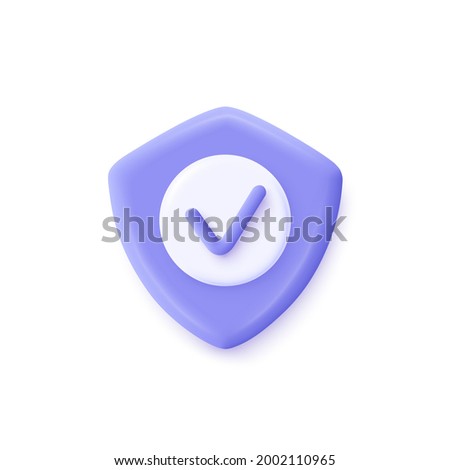 Shield check mark icon. 3d vector illustration. Security, guaranteed icon.