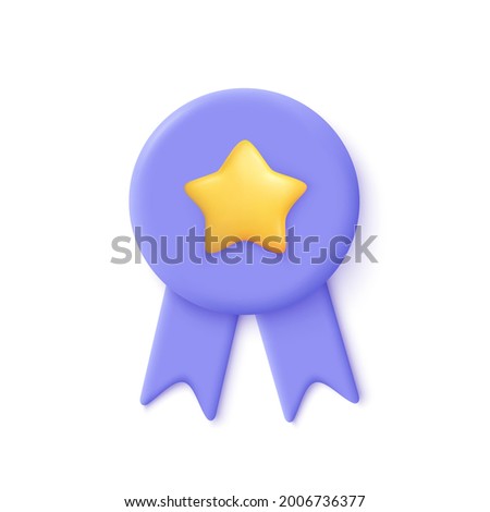Quality guarantee ribbon icon with star. Premium quality label. 3d vector illustration. 