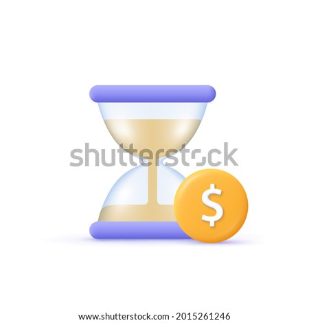 Business vector icon. Financial invest fund, revenue increase, income growth, budget plan concept. Hourglass and coin with dollar sign. 3d cartoon vector illustration. 