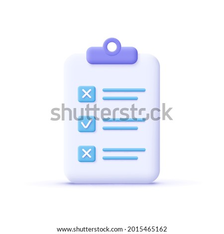 Assignment icon. Clipboard, checklist, document symbol. Business, education concept. 3d vector illustration.