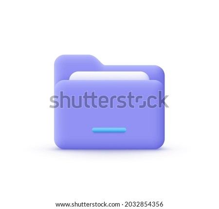 3d cartoon style minimal folder with files, paper icon. File management concept. 