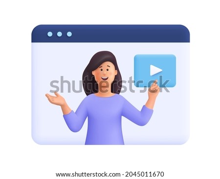 Young woman Ann, webinar, online conference, online learning, lectures and training in internet.  3d vector people character illustration.
