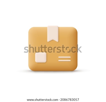 Cardboard box, delivery package, shipping box. Transportation, delivery, shipping concept. 3d vector icon. Cartoon minimal style.