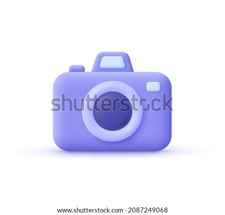 Photo camera with with lens and button.3d vector icon. Cartoon minimal style. Foto d'archivio © 