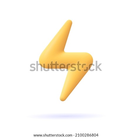 Yellow thunder and bolt lighting flash. 3d vector icon. Cartoon minimal style