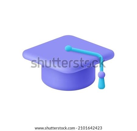 College cap, graduation cap, mortar board. Education, degree ceremony concept. 3d vector icon. Cartoon minimal style. 