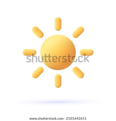 Yellow sun with rays, sun star. 3d vector icon. Cartoon minimal style. Summer, weather, nature, space concept.